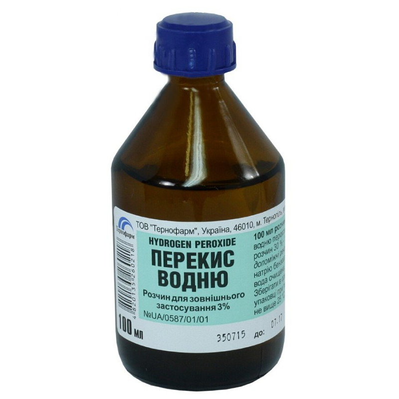ПЕРЕКИС ВОДНЮ розчин для зовнішнього застосування 3 % по 100 мл у флаконах